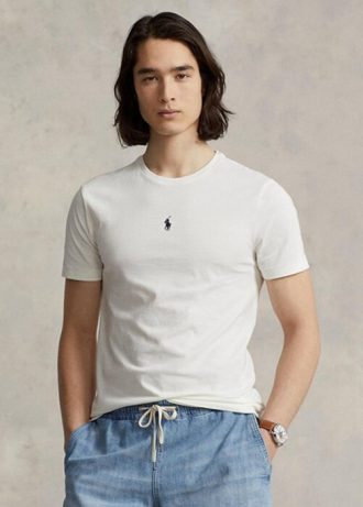 Camisetas Ralph Lauren personalizadas brancas com gola redonda e ajuste fino