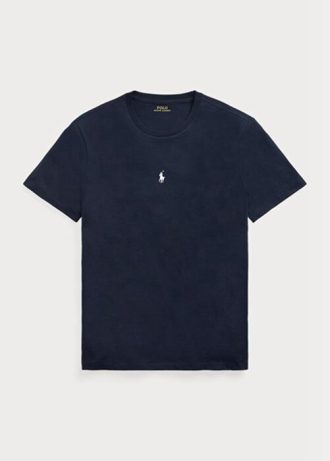Camisetas Ralph Lauren personalizadas com corte slim e gola redonda masculinas azul-marinho