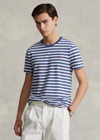 Camisetas Ralph Lauren personalizadas de corte slim listradas azuis para homens
