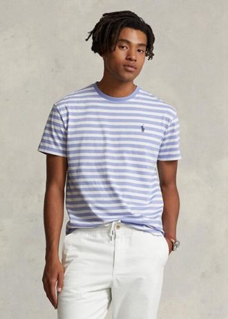 Camisetas Ralph Lauren personalizadas de corte slim listradas azuis para homens