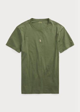 Camisetas Ralph Lauren personalizadas de gola redonda slim fit masculinas verde oliva