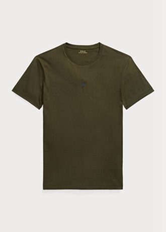 Camisetas Ralph Lauren personalizadas de gola redonda slim fit masculinas verde oliva