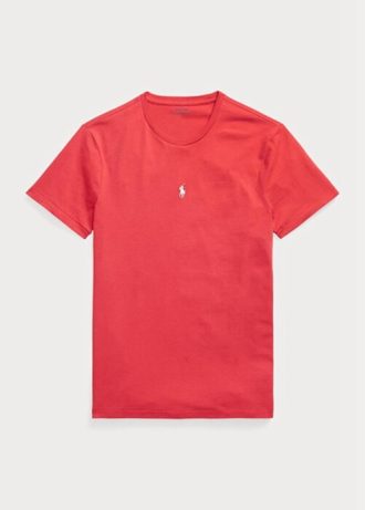 Camisetas Ralph Lauren personalizadas masculinas vermelhas com gola redonda e ajuste slim