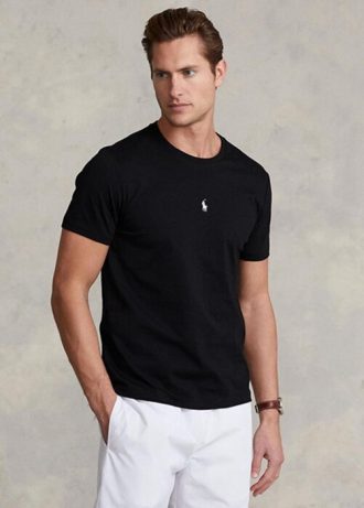 Camisetas Ralph Lauren personalizadas pretas com gola redonda e ajuste slim