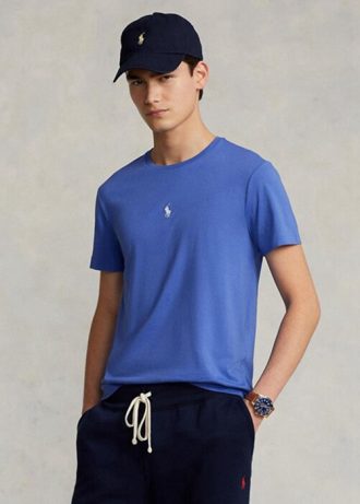 Camisetas Ralph Lauren personalizadas, slim fit, gola redonda, azul, masculinas
