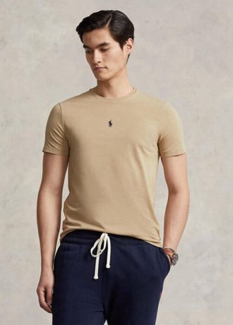 Camisetas Ralph Lauren personalizadas, slim fit, gola redonda, cáqui, masculinas