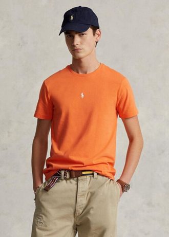 Camisetas Ralph Lauren personalizadas, slim fit, gola redonda, laranja, masculinas