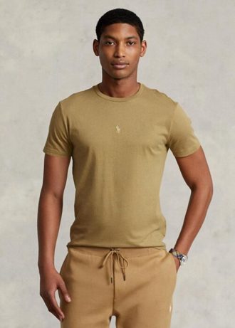 Camisetas Ralph Lauren personalizadas, slim fit, gola redonda, marrom, masculinas