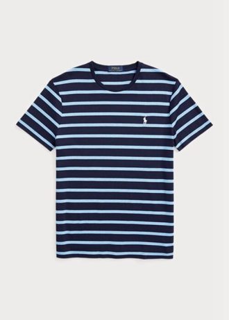 Camisetas Ralph Lauren personalizadas slim listradas de algodão macio azul marinho para homens