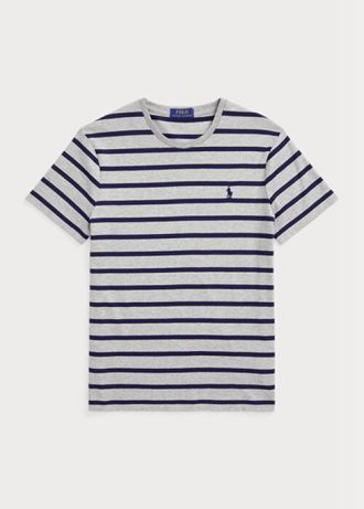 Camisetas Ralph Lauren personalizadas, slim, listradas, de algodão macio, cinza, masculinas