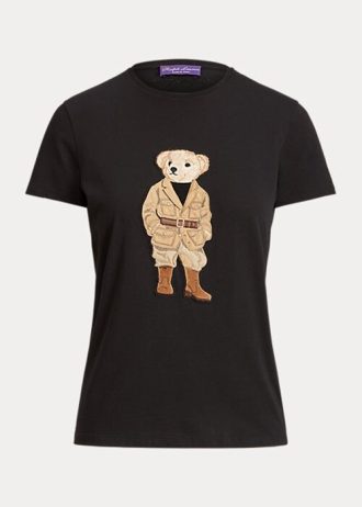 Camisetas Ralph Lauren Safari Polo Bear de algodão pretas para mulheres