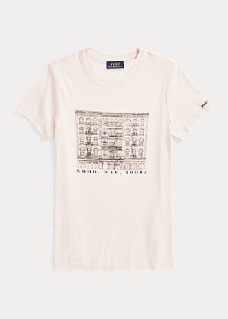 Camisetas Ralph Lauren Slim Graphic de algodão canelado rosa para mulheres