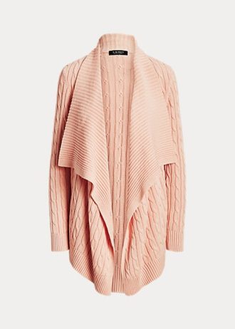 Cardigan Ralph Lauren feminino rosa de linho e algodão com tricô trançado