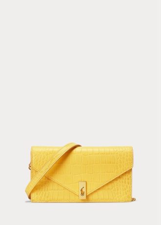 Carteiras Ralph Lauren Polo ID com corrente e relevo Croc da marca Mostarda para mulheres