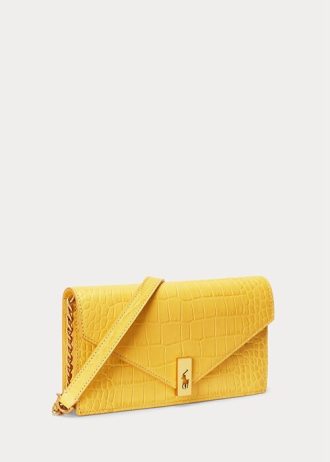 Carteiras Ralph Lauren Polo ID com corrente e relevo Croc da marca Mostarda para mulheres