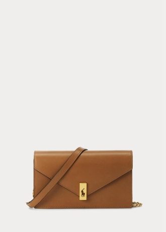 Carteiras Ralph Lauren Polo ID de couro com corrente para mulheres