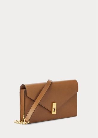 Carteiras Ralph Lauren Polo ID de couro com corrente para mulheres