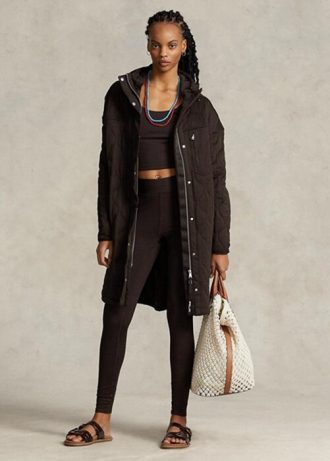 Casacos acolchoados com capuz grandes Ralph Lauren marrom feminino