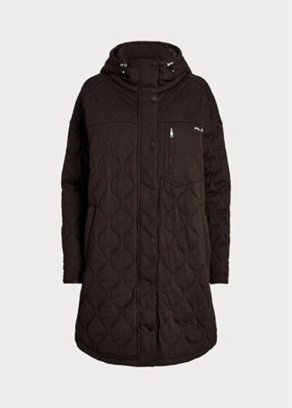 Casacos acolchoados com capuz grandes Ralph Lauren marrom feminino