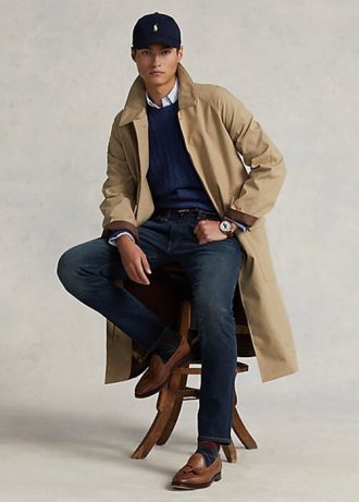 Casacos de caminhada de algodão trançado Ralph Lauren masculinos bege