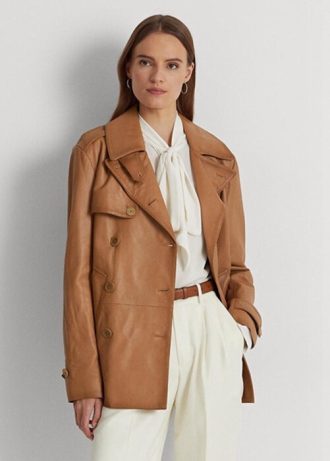 Casacos de couro napa trespassados  Ralph Lauren marrom feminino