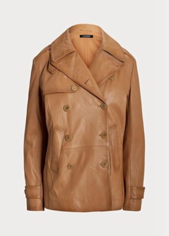 Casacos de couro napa trespassados  Ralph Lauren marrom feminino
