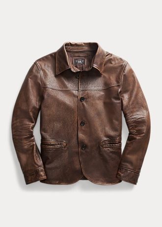 Casacos de couro Ralph Lauren masculinos marrons