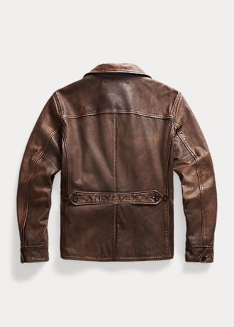 Casacos de couro Ralph Lauren masculinos marrons