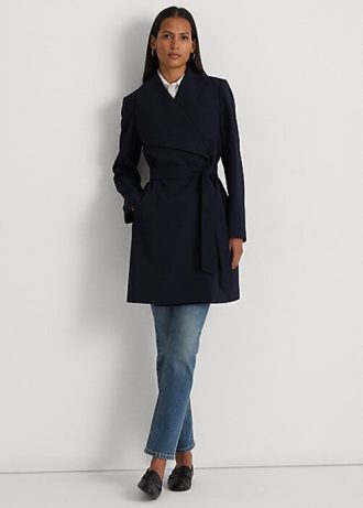 Casacos de crepe Ralph Lauren femininos azul-marinho
