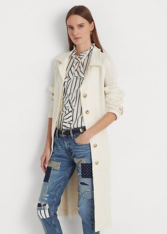 Casacos de linho com cinto e espinha de peixe Ralph Lauren femininos creme