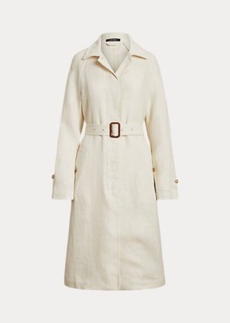 Casacos de linho com cinto e espinha de peixe Ralph Lauren femininos creme
