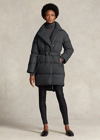 Casacos de plumas acolchoados e trespassados  cinza femininos Ralph Lauren