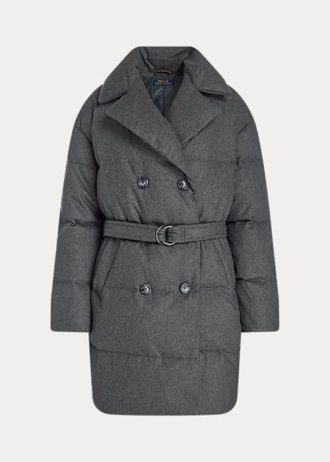 Casacos de plumas acolchoados e trespassados  cinza femininos Ralph Lauren