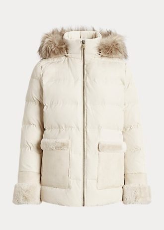 Casacos de plumas Ralph Lauren femininos com acabamento em pele sintética