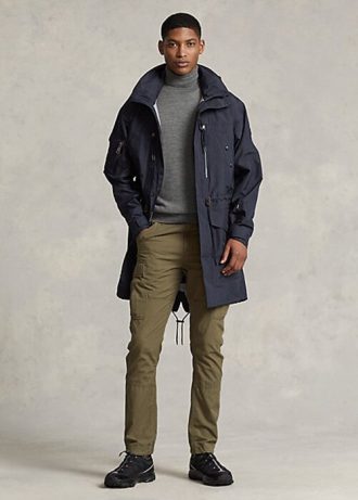 Casacos de pântano com capuz e repelente de água Ralph Lauren masculino azul marinho
