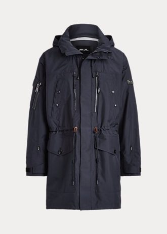 Casacos de pântano com capuz e repelente de água Ralph Lauren masculino azul marinho