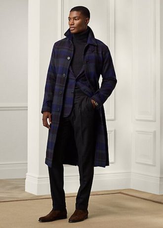 Casacos de sarja de lã xadrez Ralph Lauren masculinos pretos/nacy