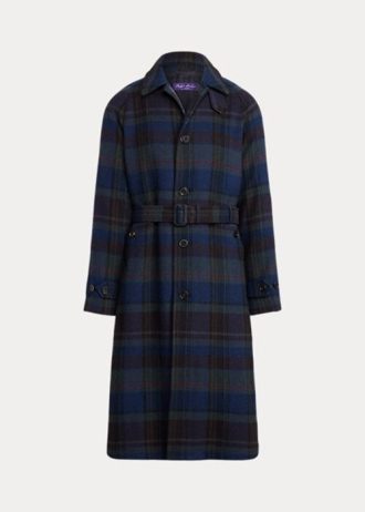 Casacos de sarja de lã xadrez Ralph Lauren masculinos pretos/nacy