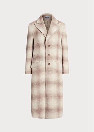 Casacos femininos marrons Ralph Lauren xadrez de lã mista