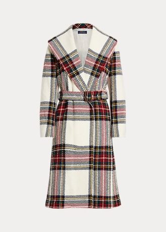 Casacos femininos multicoloridos Ralph Lauren xadrez de lã mista com padrão espinha de peixe