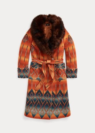 Casacos jacquard com gola de pele de carneiro Ralph Lauren feminino laranja