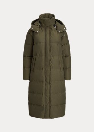 Casacos longos de plumas repelentes de água Ralph Lauren femininos Olive