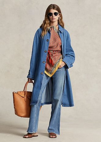 Casacos Ralph Lauren femininos azuis de mistura de algodão e seda
