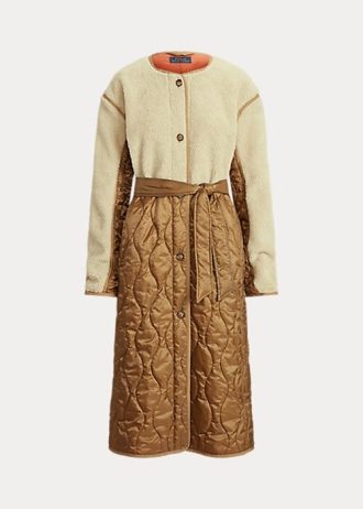 Casacos Ralph Lauren femininos marrons com forro híbrido e cinto repelente à água