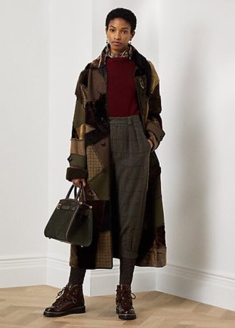 Casacos Ralph Lauren Harmon Patchwork Shearling Femininos Verde Oliva