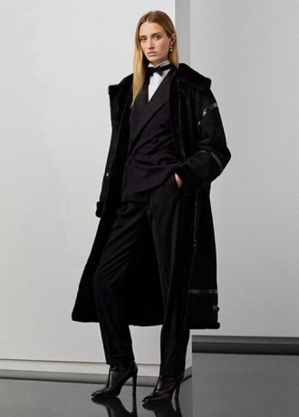 Casacos Ralph Lauren Lanthe Merino Shearling Pretos para Mulher