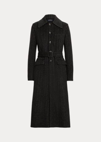 Casacos Ralph Lauren Pinstripe Dupla Face Femininos Pretos