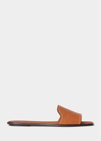 Chinelos de couro Ralph Lauren Vachetta femininos marrons