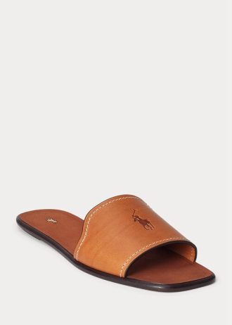 Chinelos de couro Ralph Lauren Vachetta femininos marrons