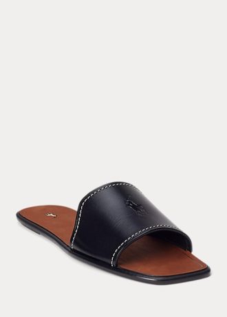 Chinelos de couro Ralph Lauren Vachetta femininos pretos